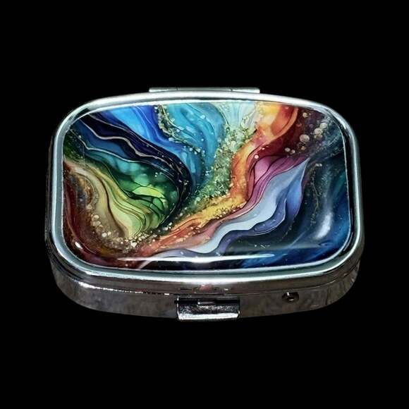 Unbranded Other - Cute Liquid Color Portable Rectangle Metal Pill Organizer Case